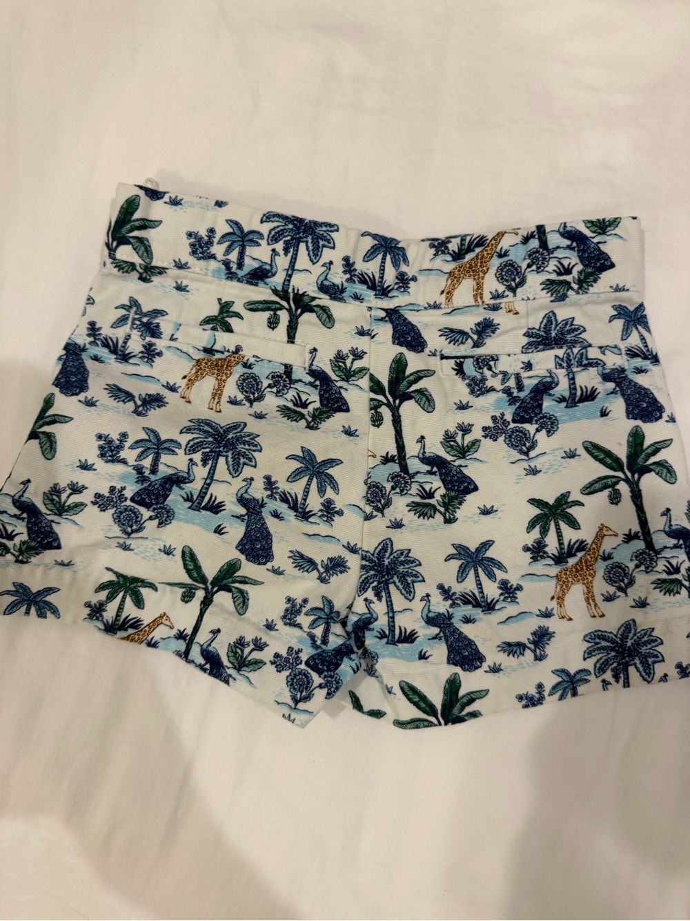 Janie and Jack White Safari Print Girls Shorts with Blue and Green Palms - Picture 4 of 4